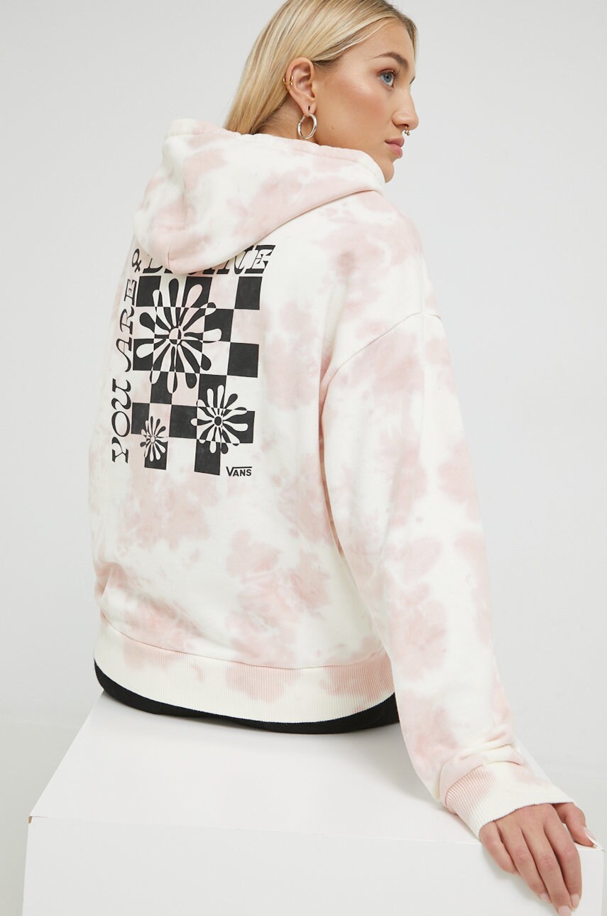 Vans bluza femei, culoarea bej, cu glugă, modelator