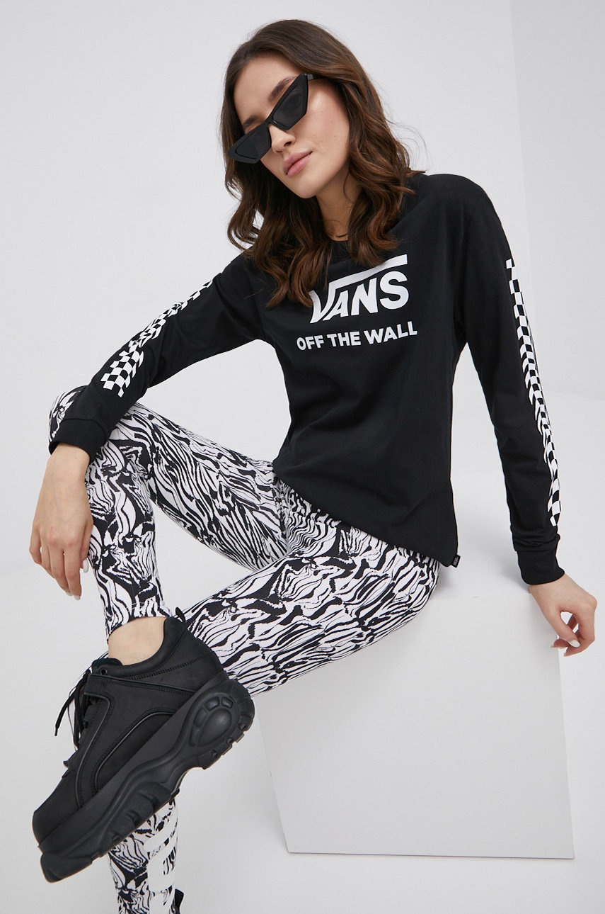 

Памучна блуза с дълги ръкави Vans в черно, Черен
