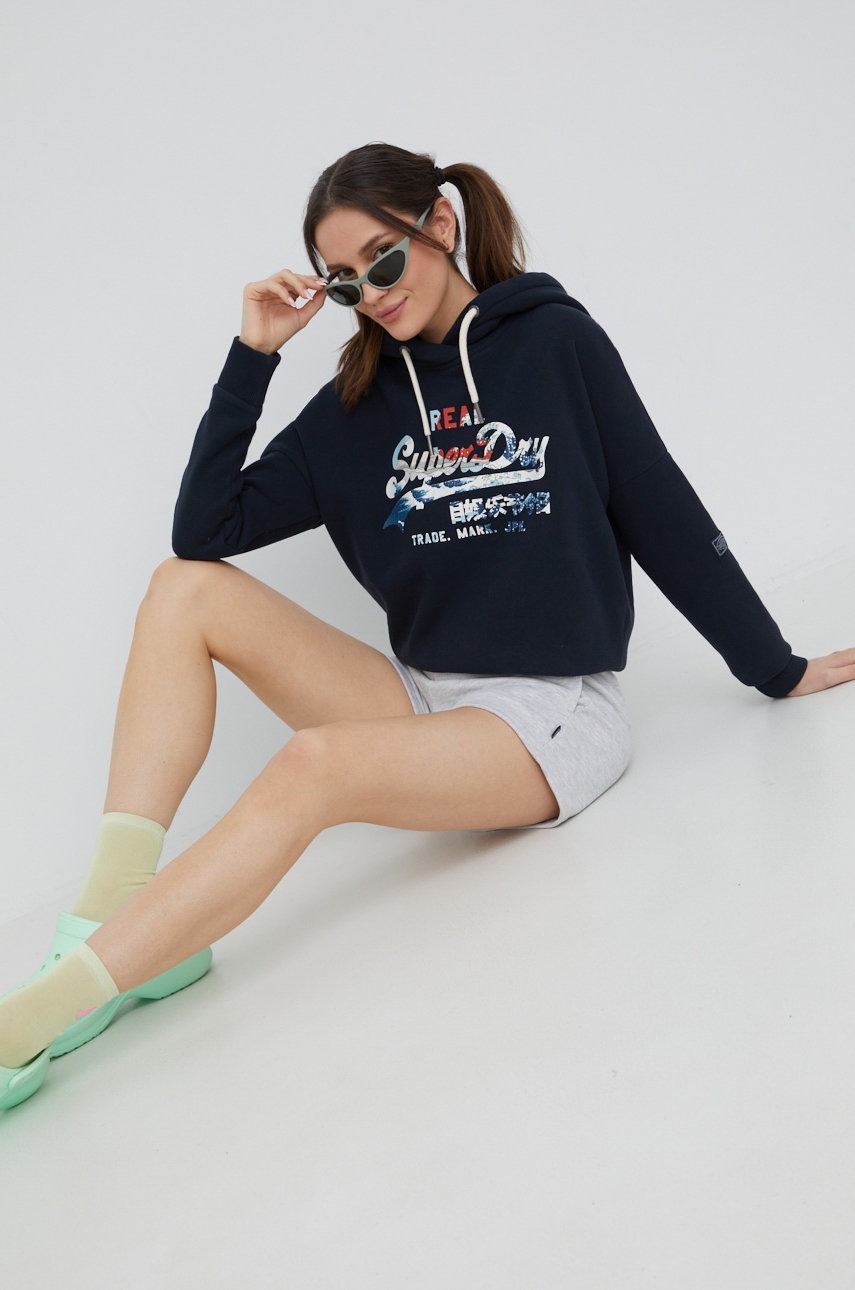 

Суичър Superdry в тъмносиньо с принт, Тъмносин