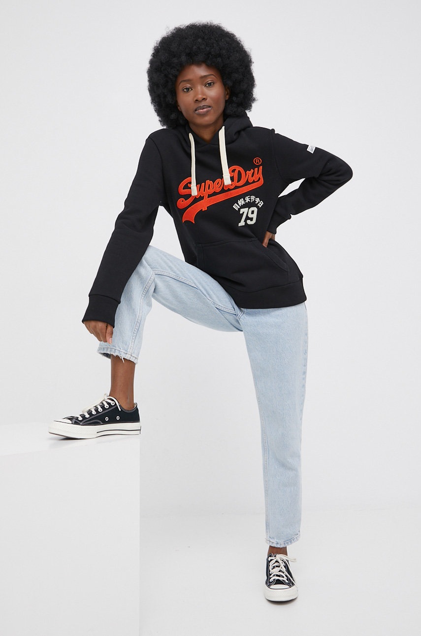

Кофта Superdry жіноча колір чорний з аплікацією