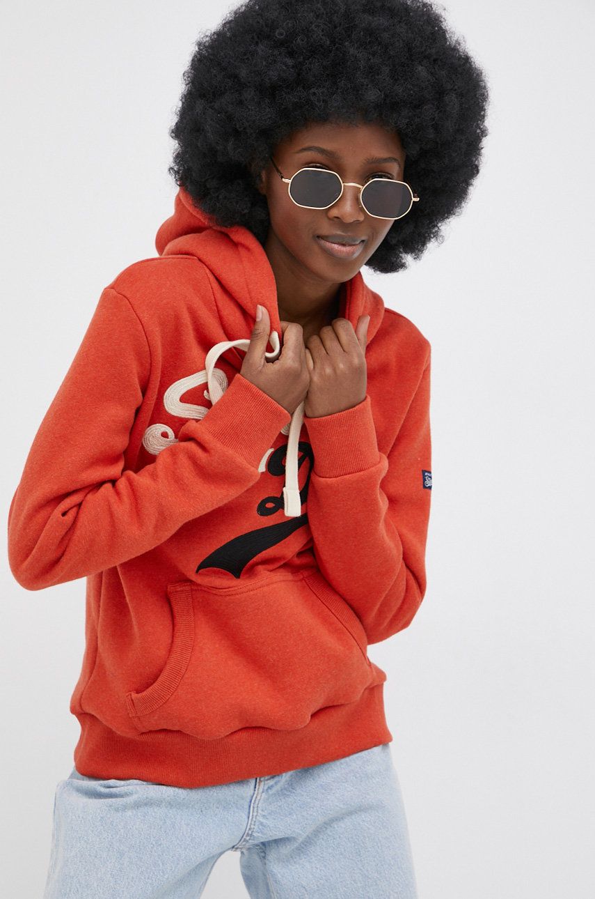 Superdry bluza femei, culoarea portocaliu, cu imprimeu answear.ro