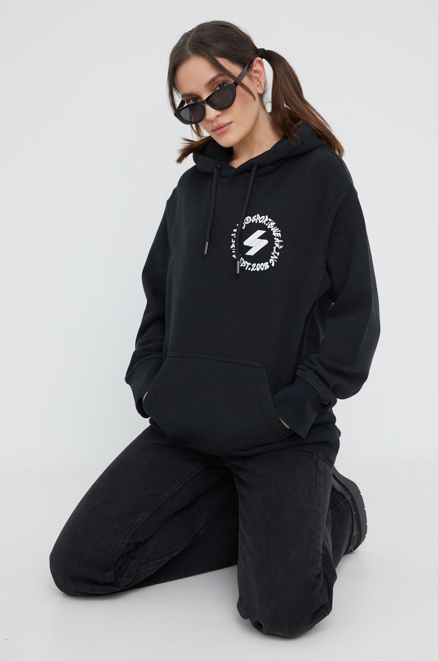 

Бавовняна кофта Superdry жіноча колір чорний з принтом