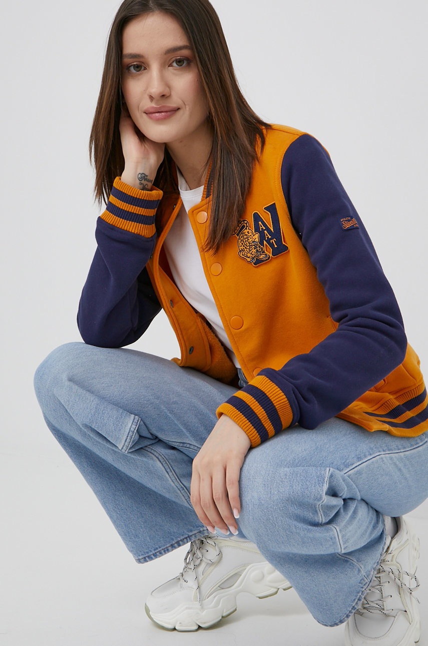 

Суичър Superdry дамска в оранжево с апликация, Оранжев
