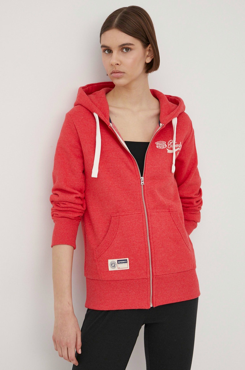 

Суичър Superdry дамска в червено с апликация, Червен