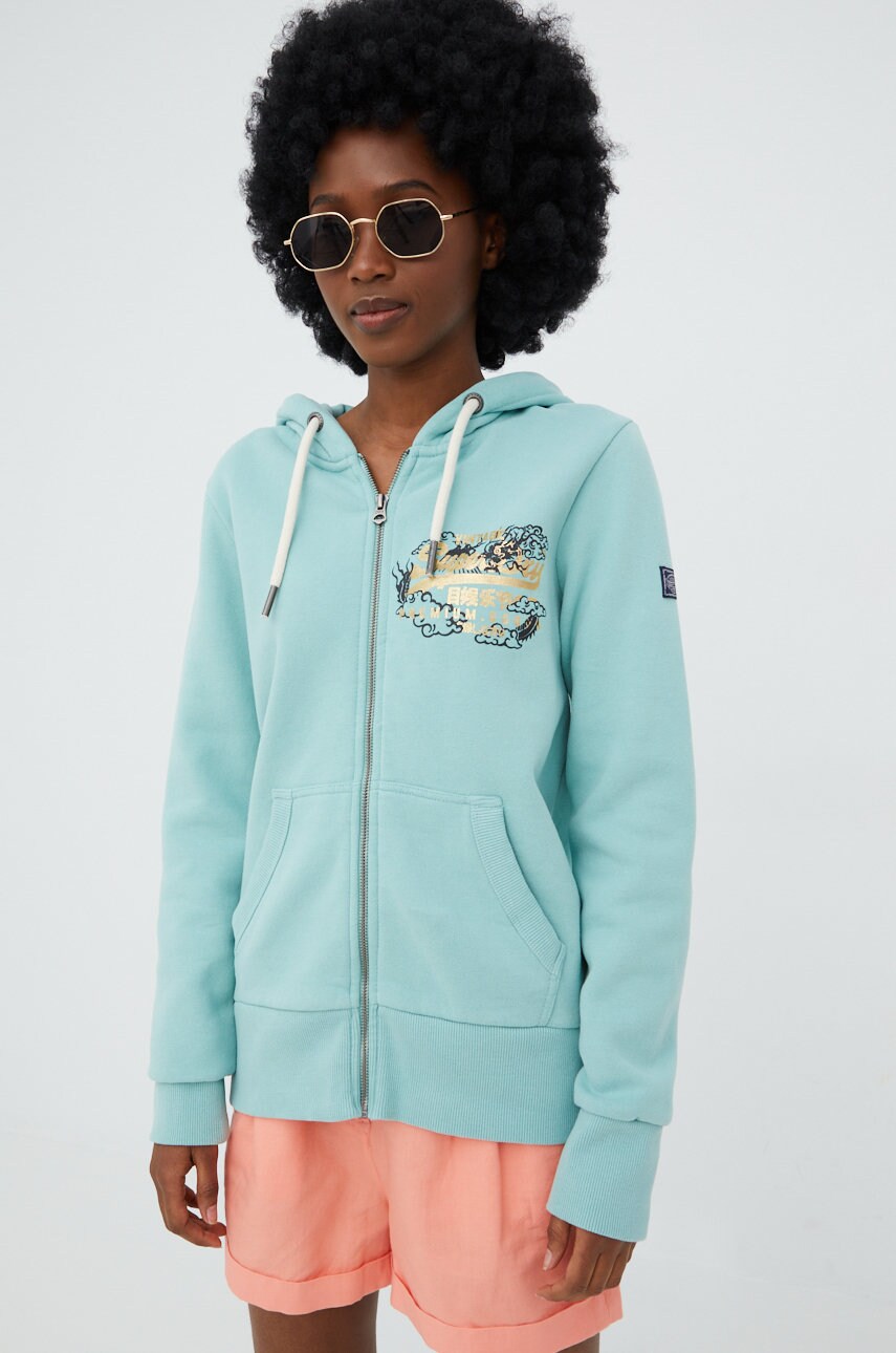 

Кофта Superdry жіноча колір зелений з принтом