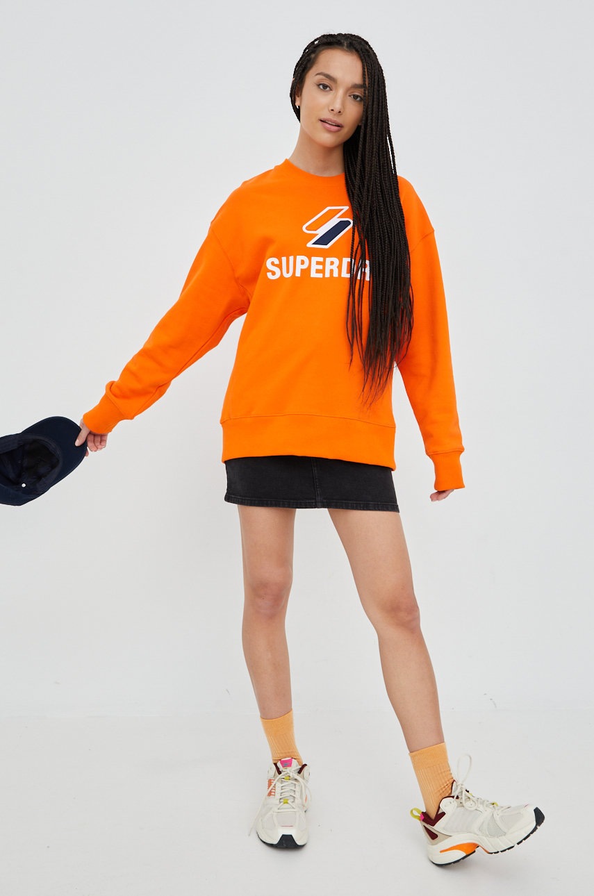 

Хлопковая кофта Superdry женская цвет оранжевый с аппликацией