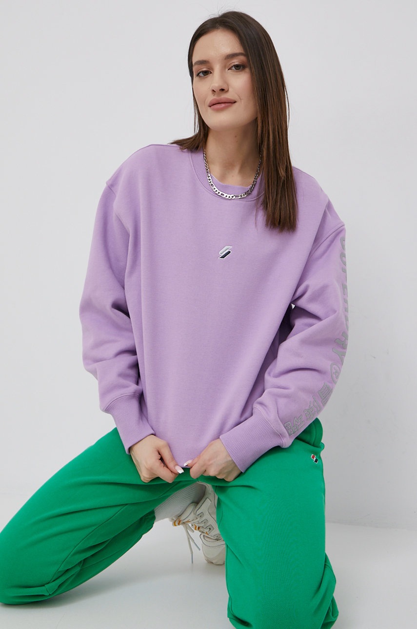 Superdry hanorac de bumbac femei, culoarea violet, cu imprimeu Superdry hanorac de bumbac femei, culoarea violet, cu imprimeu ANSWEAR