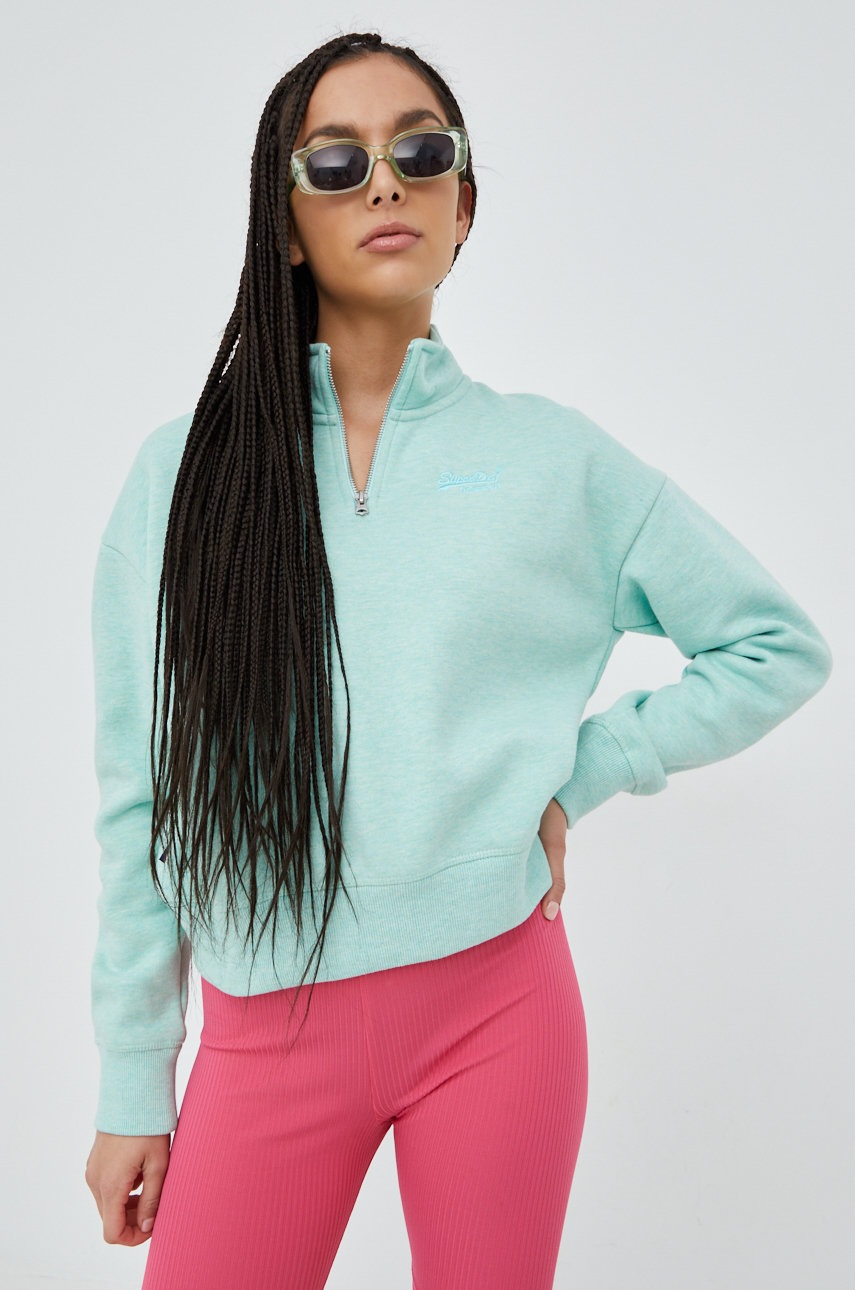 Superdry bluza femei, culoarea turcoaz, cu imprimeu
