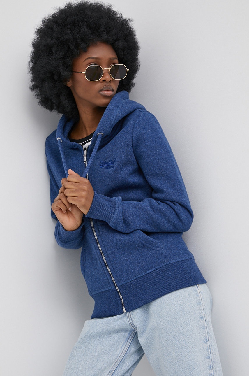 

Суичър Superdry дамска в тъмносиньо меланж на, Тъмносин