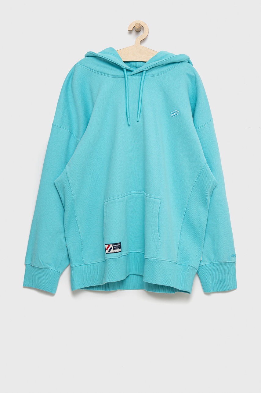 

Памучен суичър Superdry в тюркоазено с изчистен дизайн, Тюркоазен