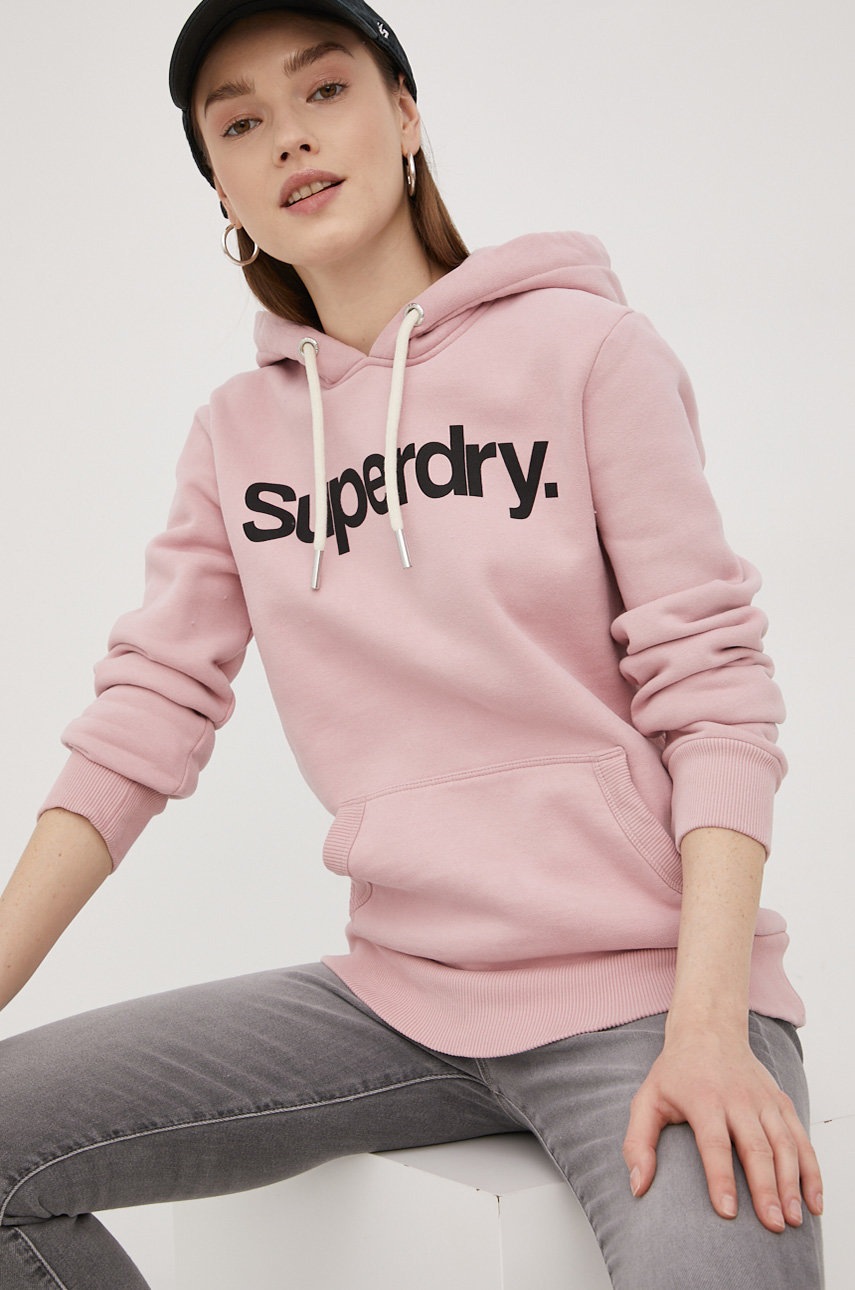 

Суичър Superdry дамска в розово с принт, Розов