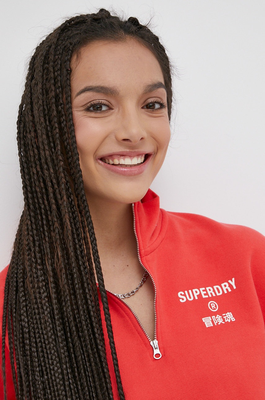

Памучен суичър Superdry дамска в розово с принт, Розов