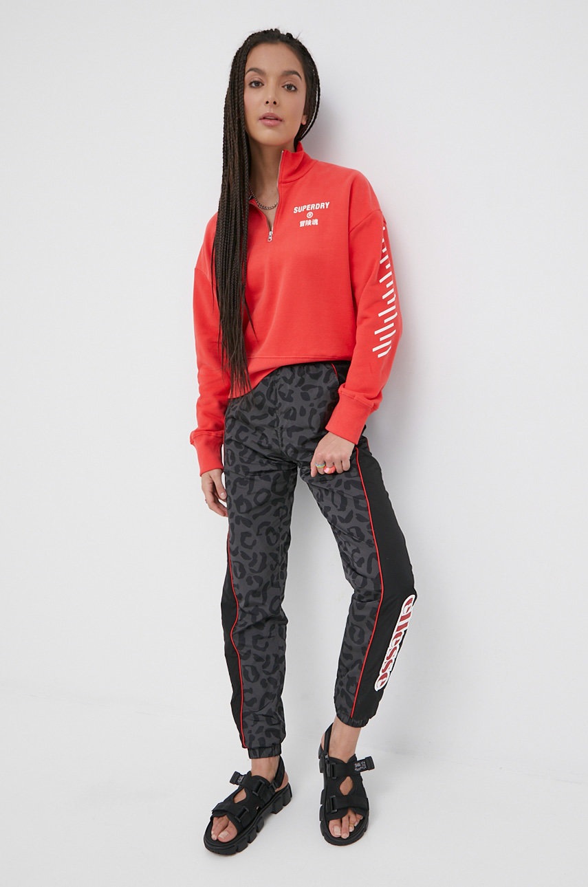 

Бавовняна кофта Superdry жіноча колір рожевий з принтом