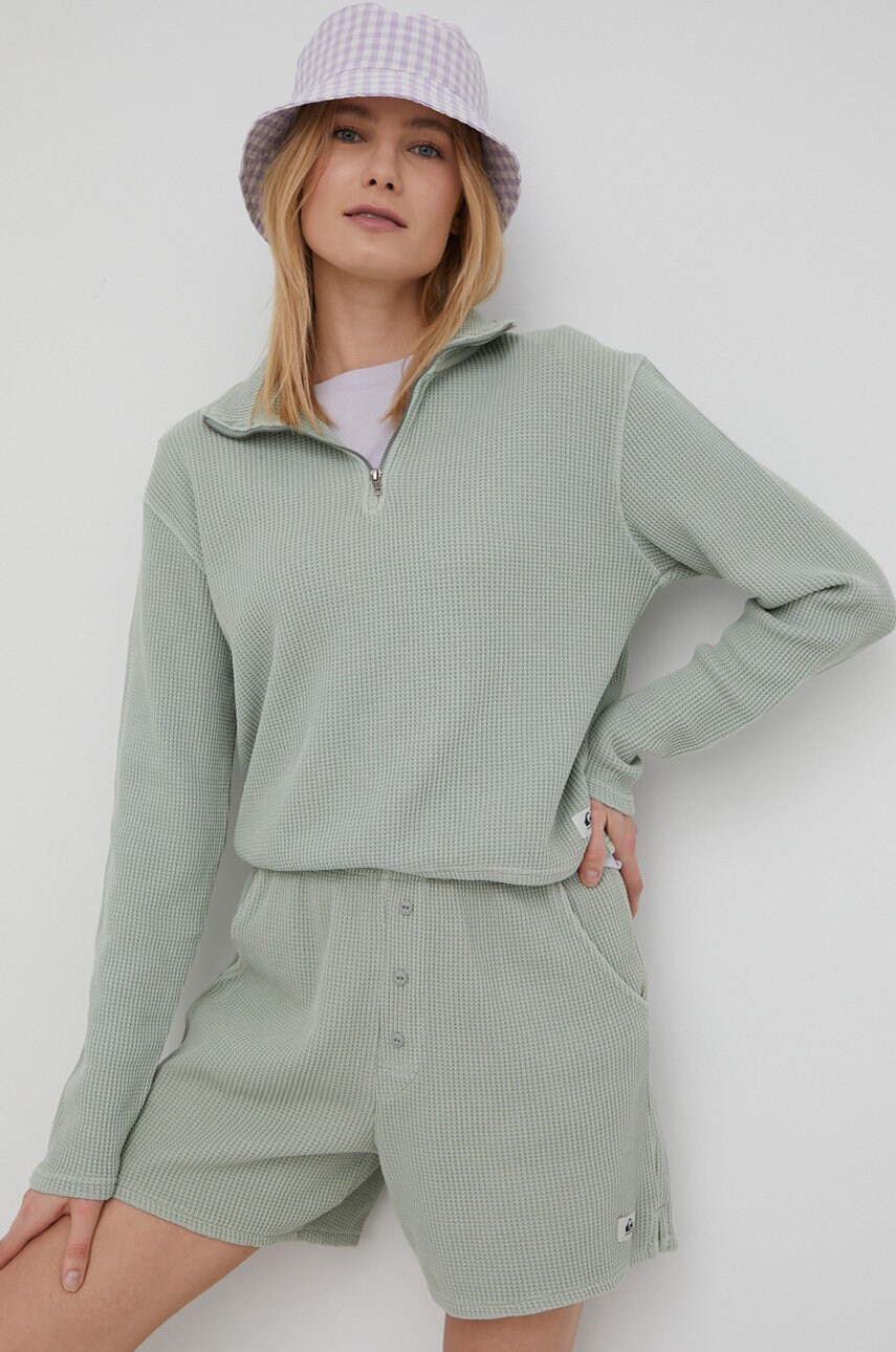 Quiksilver hanorac de bumbac femei, culoarea turcoaz, neted