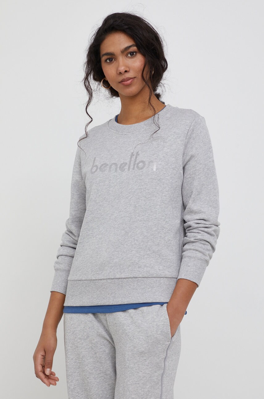 United colors of benetton hanorac de bumbac femei, culoarea gri, cu imprimeu