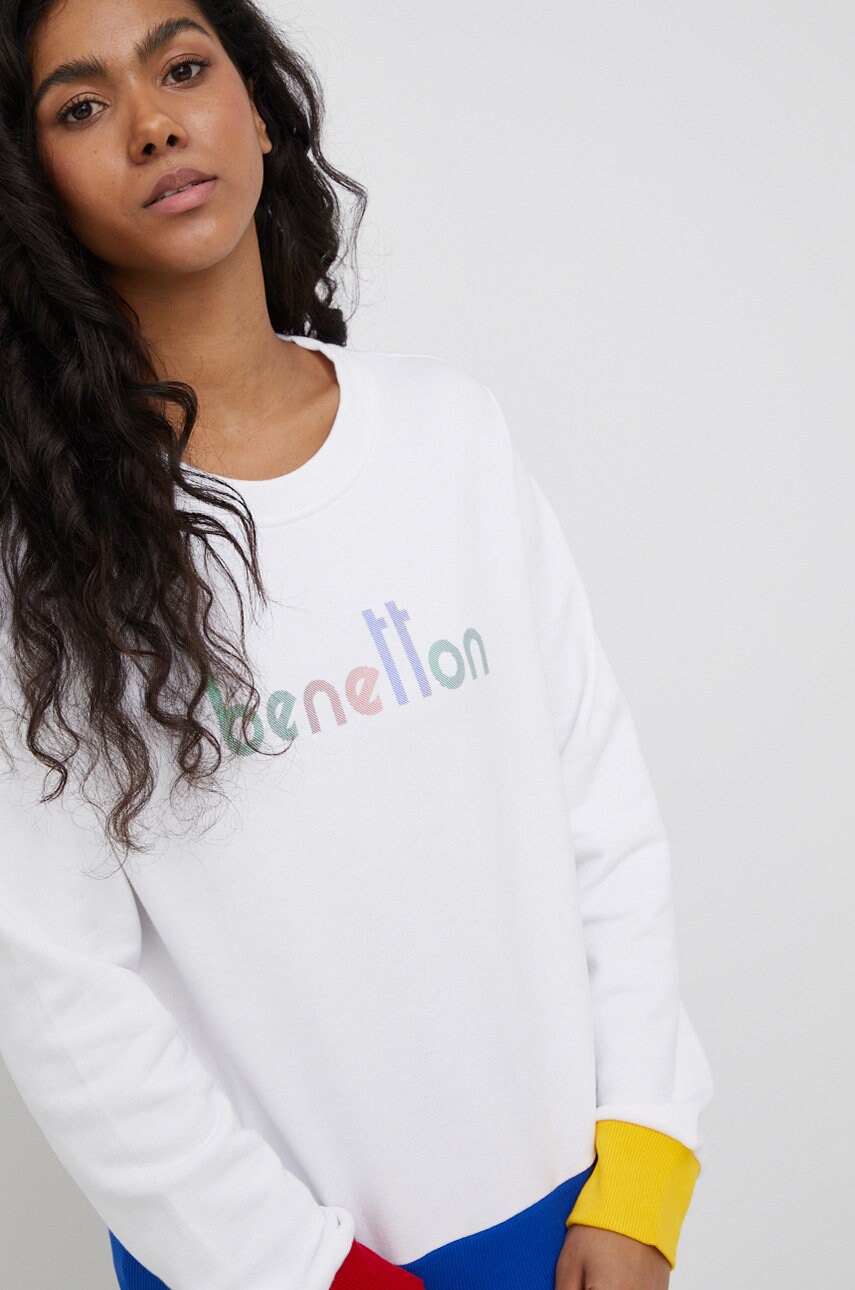 United colors of benetton hanorac de bumbac femei, culoarea alb, cu imprimeu