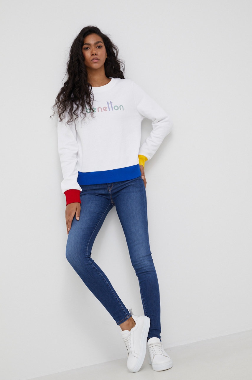 

Хлопковая кофта United Colors of Benetton женская цвет белый с принтом
