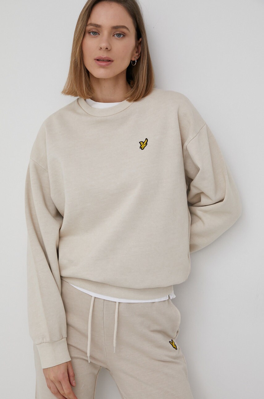 Lyle & scott hanorac de bumbac femei, culoarea bej, neted