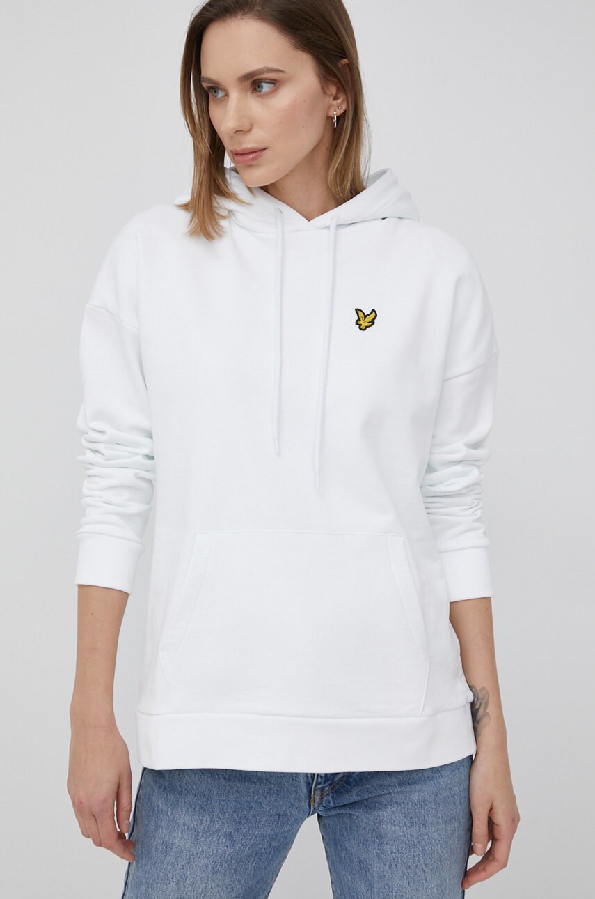 Lyle & scott hanorac de bumbac femei, culoarea alb, neted