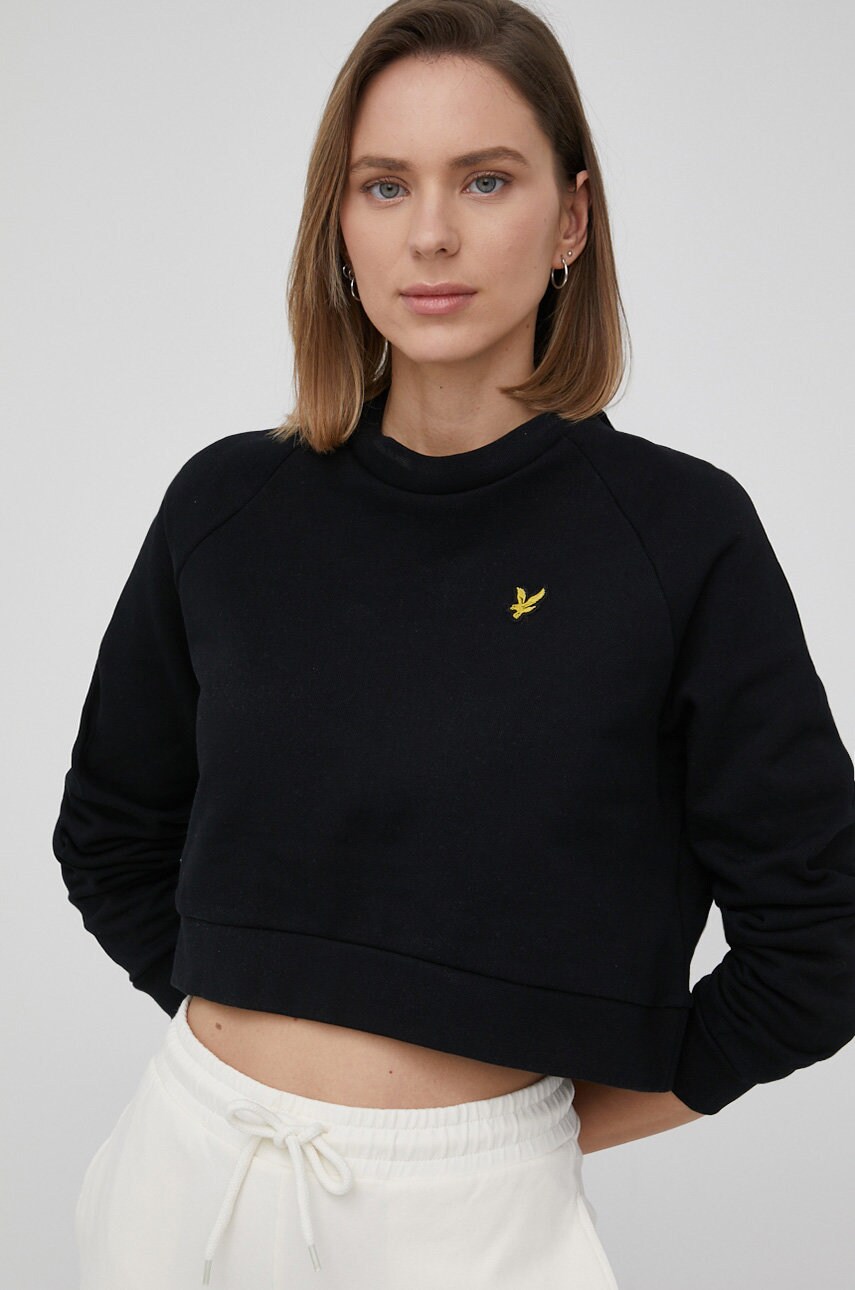 Lyle & scott hanorac de bumbac femei, culoarea negru, neted