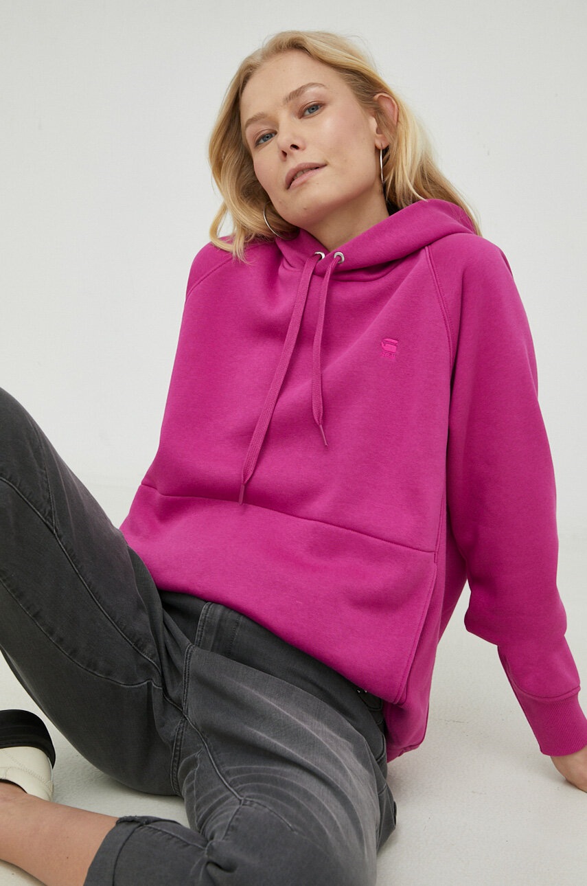 

Суичър G-Star Raw в розово с качулка с изчистен дизайн, Розов