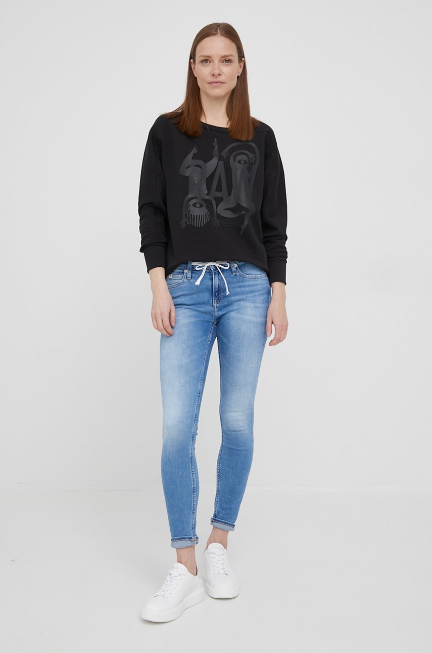

Суичър G-Star Raw дамска в черно с принт, Черен