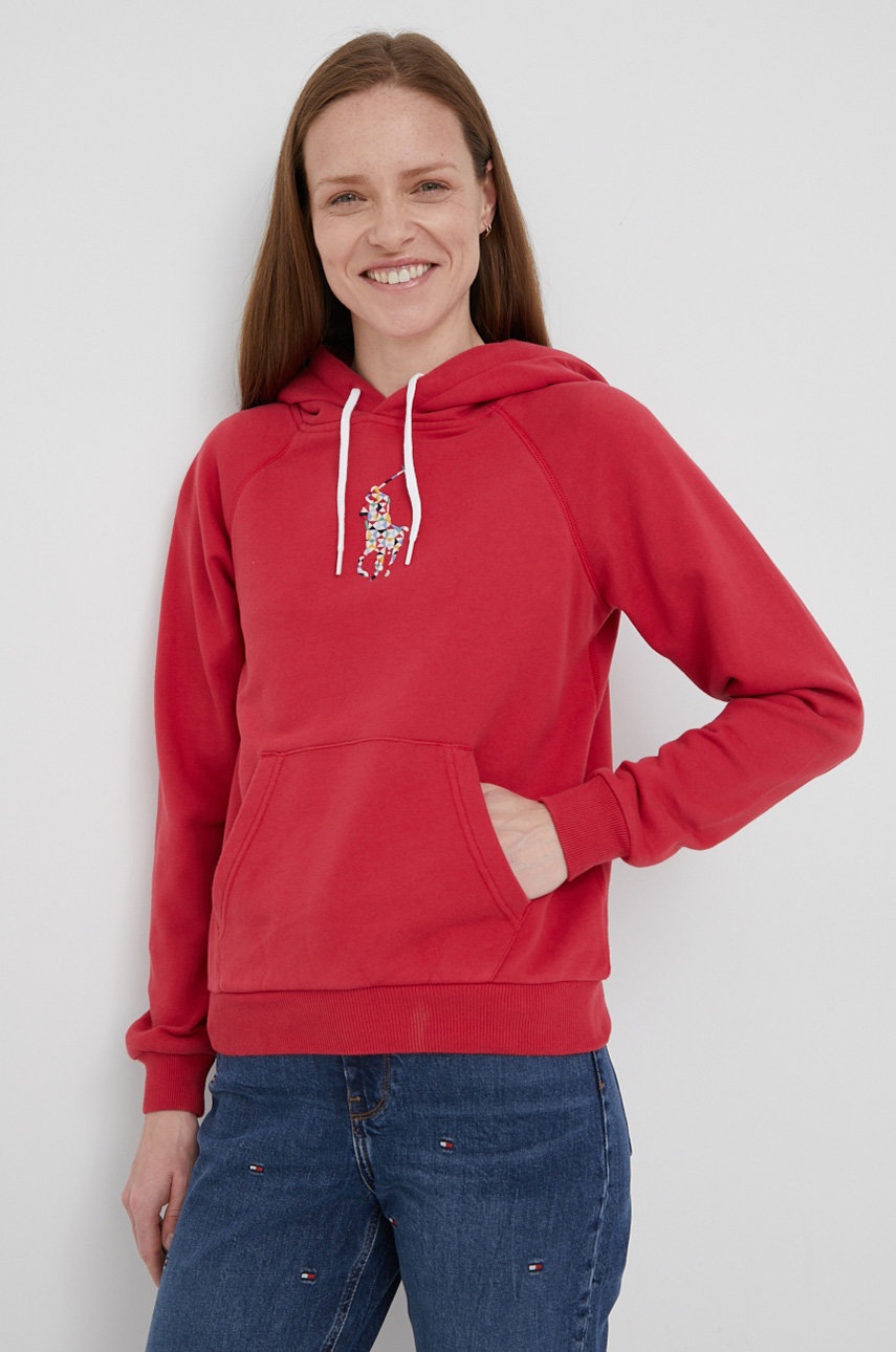 

Памучен суичър Polo Ralph Lauren дамска в червено с апликация, Червен