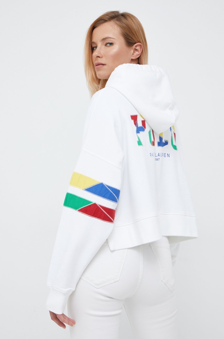 

Памучен суичър Polo Ralph Lauren в бяло с апликация, Бял