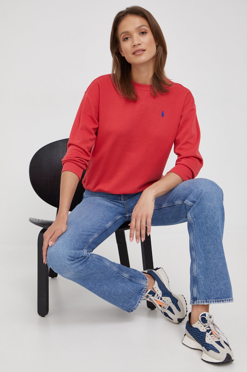 

Суичър Polo Ralph Lauren в червено с изчистен дизайн, Червен