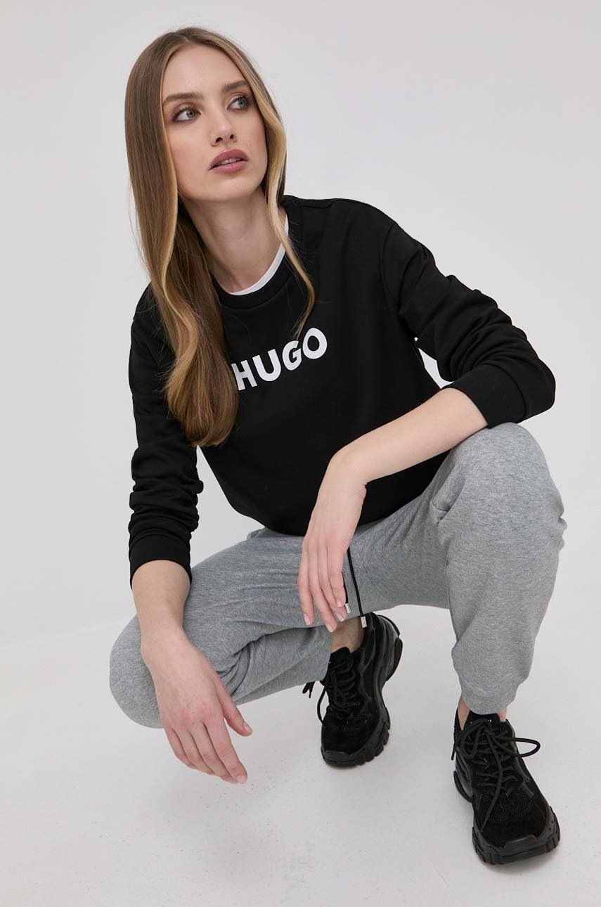 

Хлопковая кофта Hugo женская цвет чёрный с принтом
