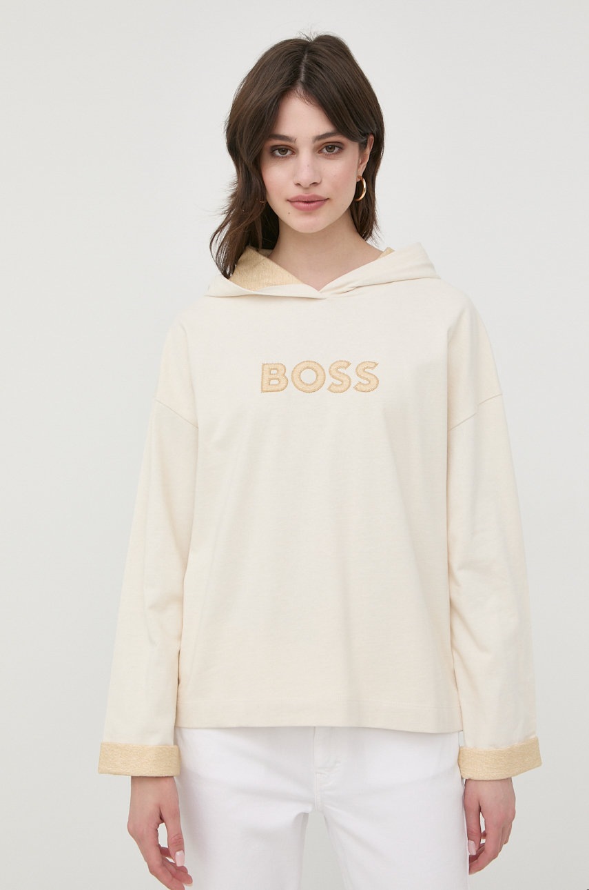 

Кофта BOSS женская цвет бежевый с аппликацией