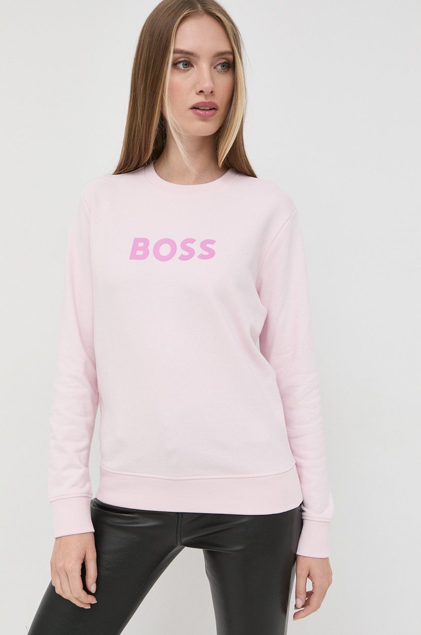 BOSS hanorac de bumbac femei, culoarea roz, cu imprimeu 50468357