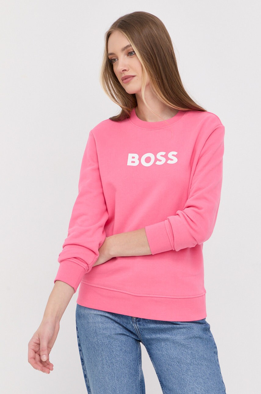 

Хлопковая кофта BOSS женская цвет розовый с принтом