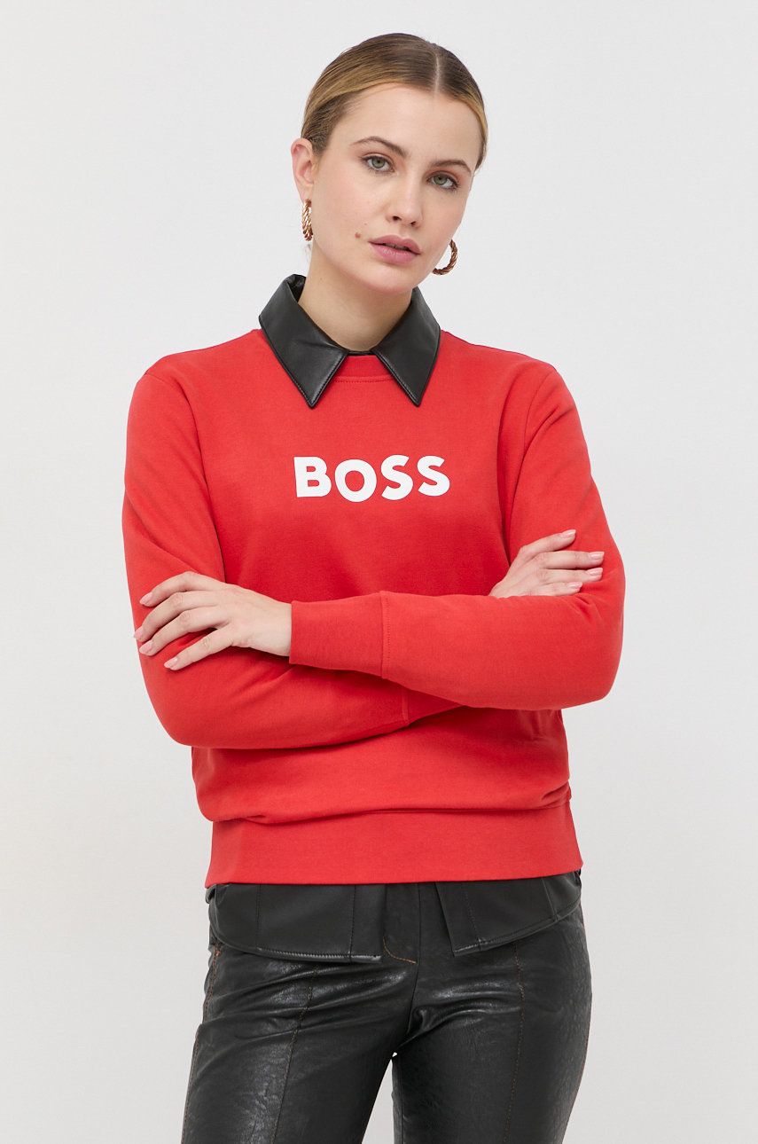Boss Hanorac De Bumbac Femei, Culoarea Rosu, Cu Imprimeu