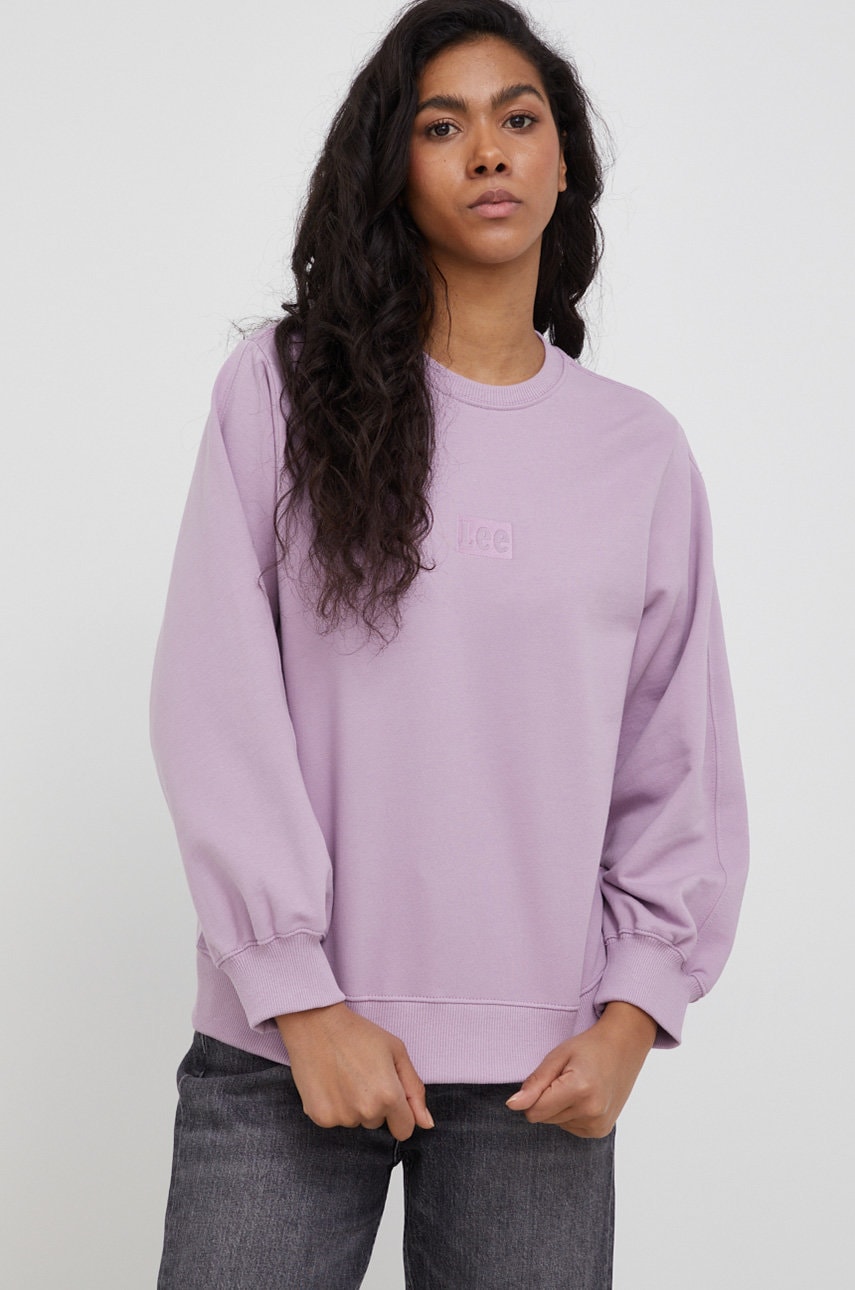 Lee hanorac de bumbac femei, culoarea violet, cu imprimeu
