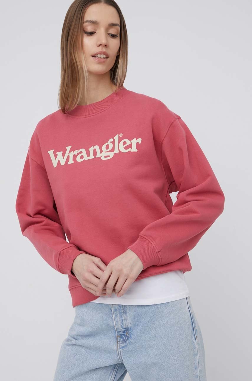 

Хлопковая кофта Wrangler женская цвет розовый с принтом