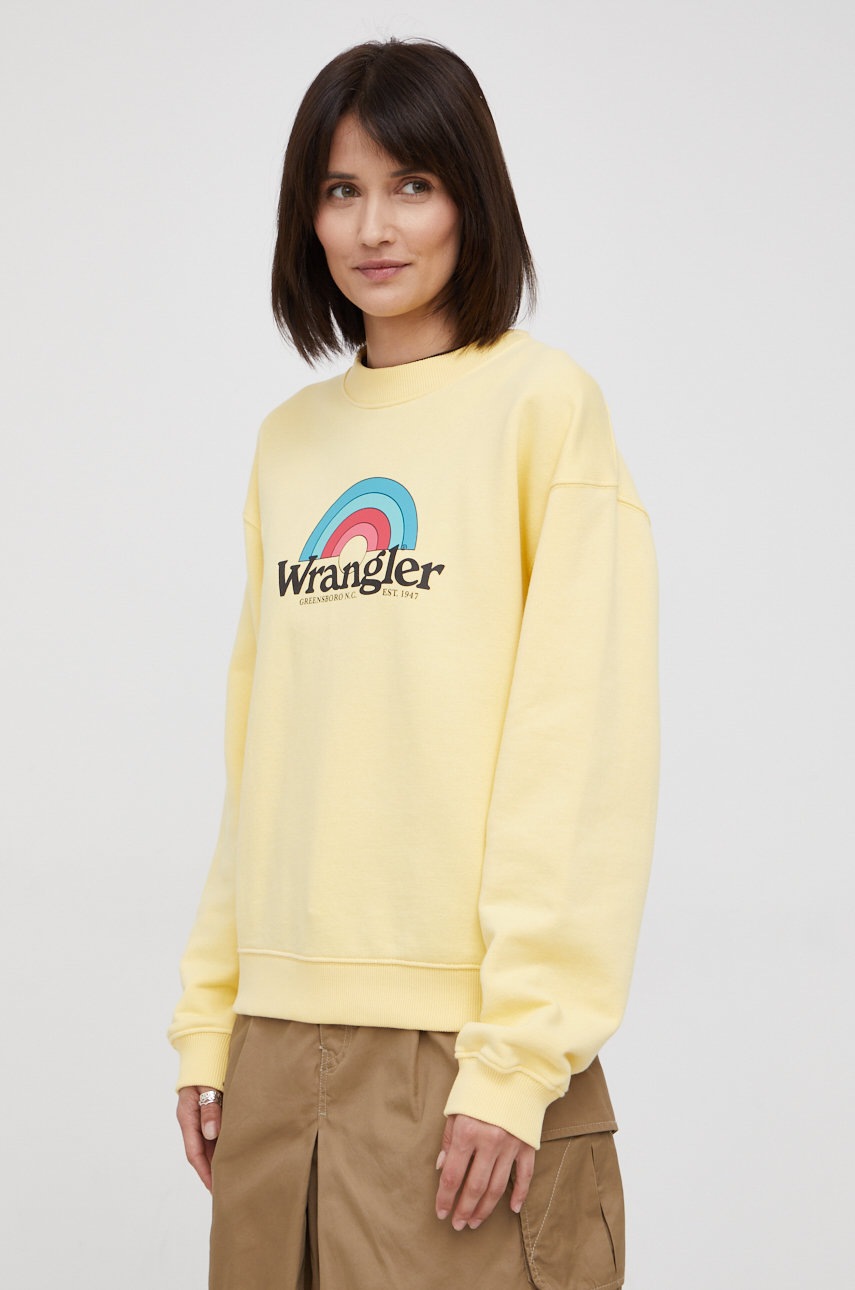 

Памучен суичър Wrangler в жълто с принт, Жълт