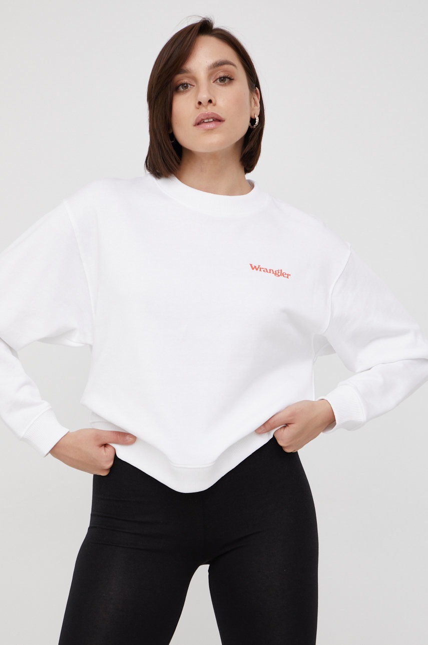 

Памучен суичър Wrangler в бяло с принт, Бял