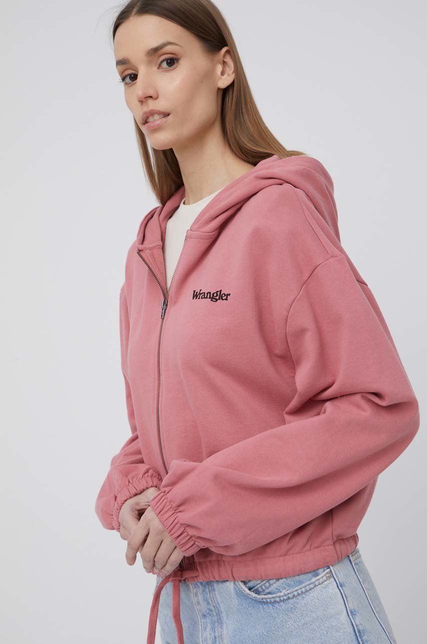 Wrangler hanorac de bumbac femei, culoarea roz, cu imprimeu imagine reduceri black friday 2021 answear.ro