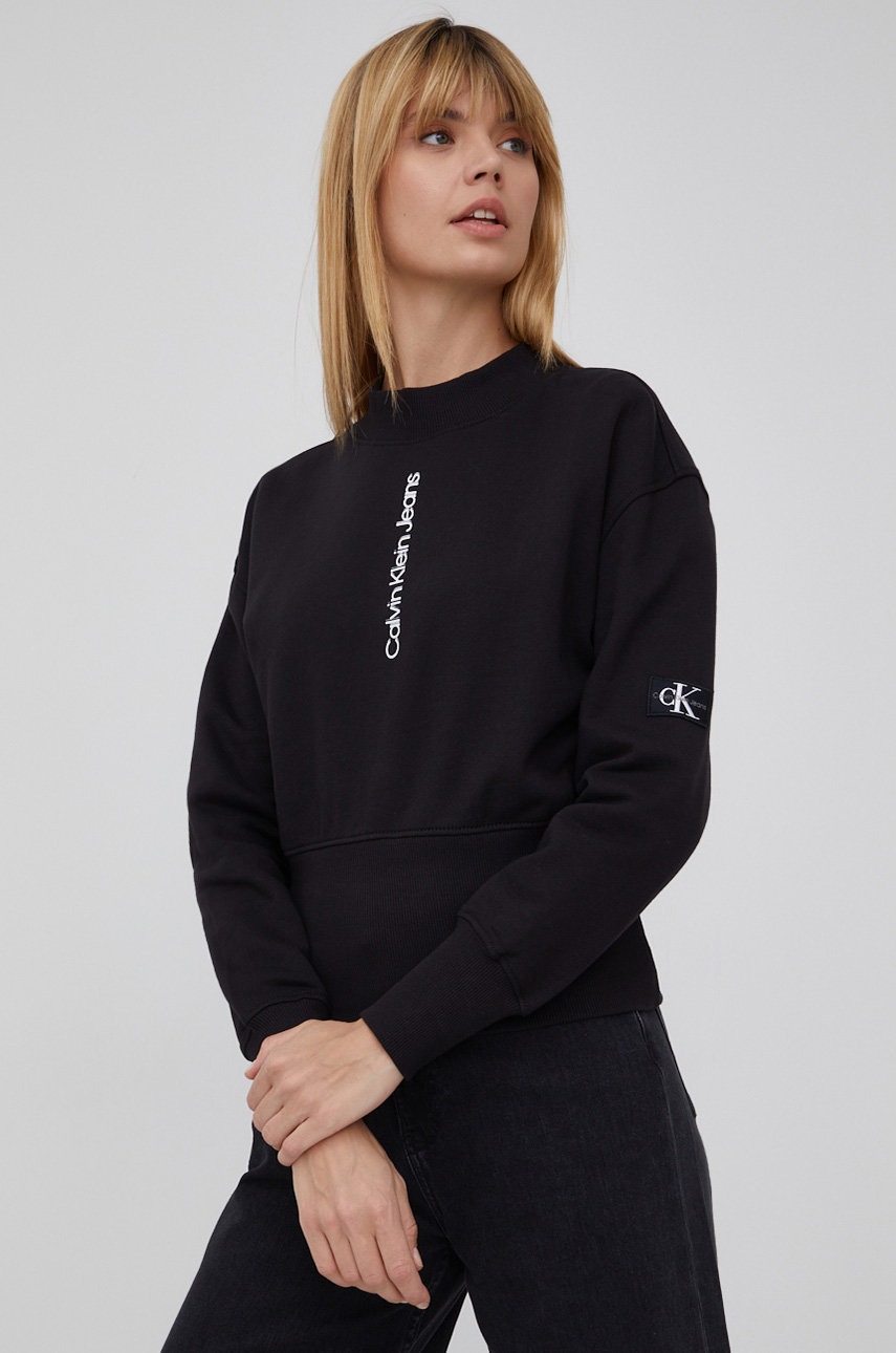 

Памучен суичър Calvin Klein Jeans дамска в черно с принт, Черен