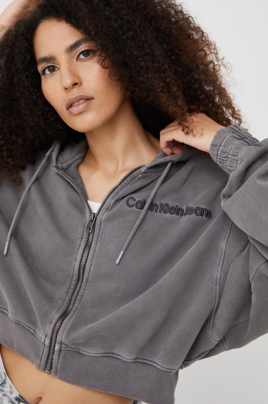 

Памучен суичър Calvin Klein Jeans в сиво с изчистен дизайн, Сив