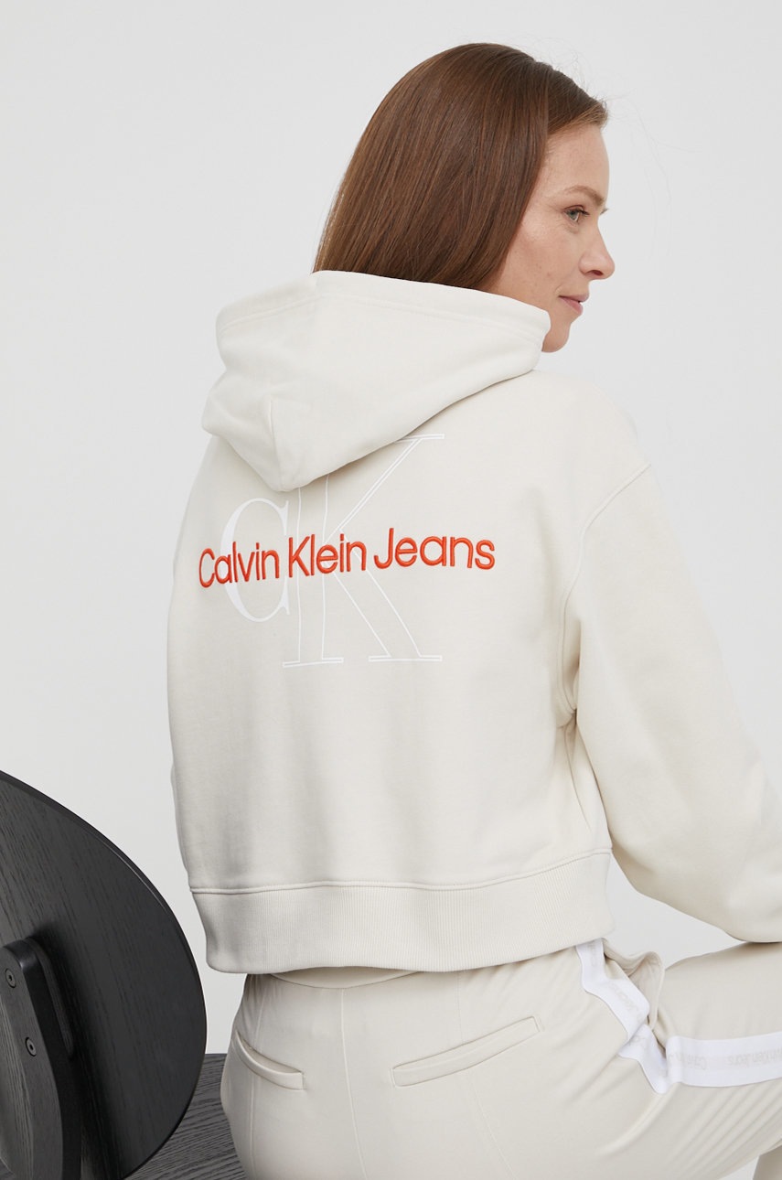 

Памучен суичър Calvin Klein Jeans дамска в бежово с изчистен дизайн, Бежов