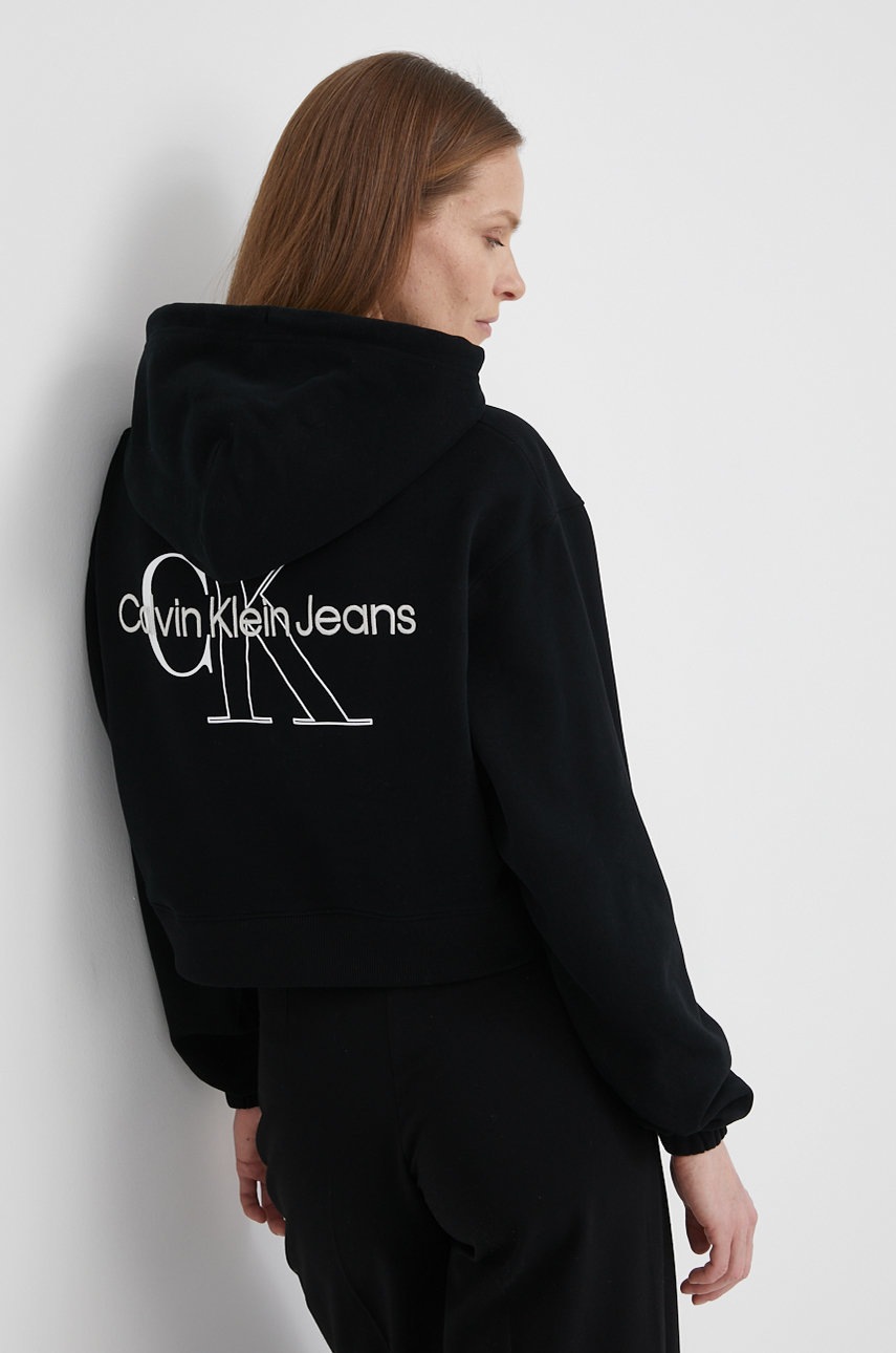 

Памучен суичър Calvin Klein Jeans дамска в черно с изчистен дизайн, Черен