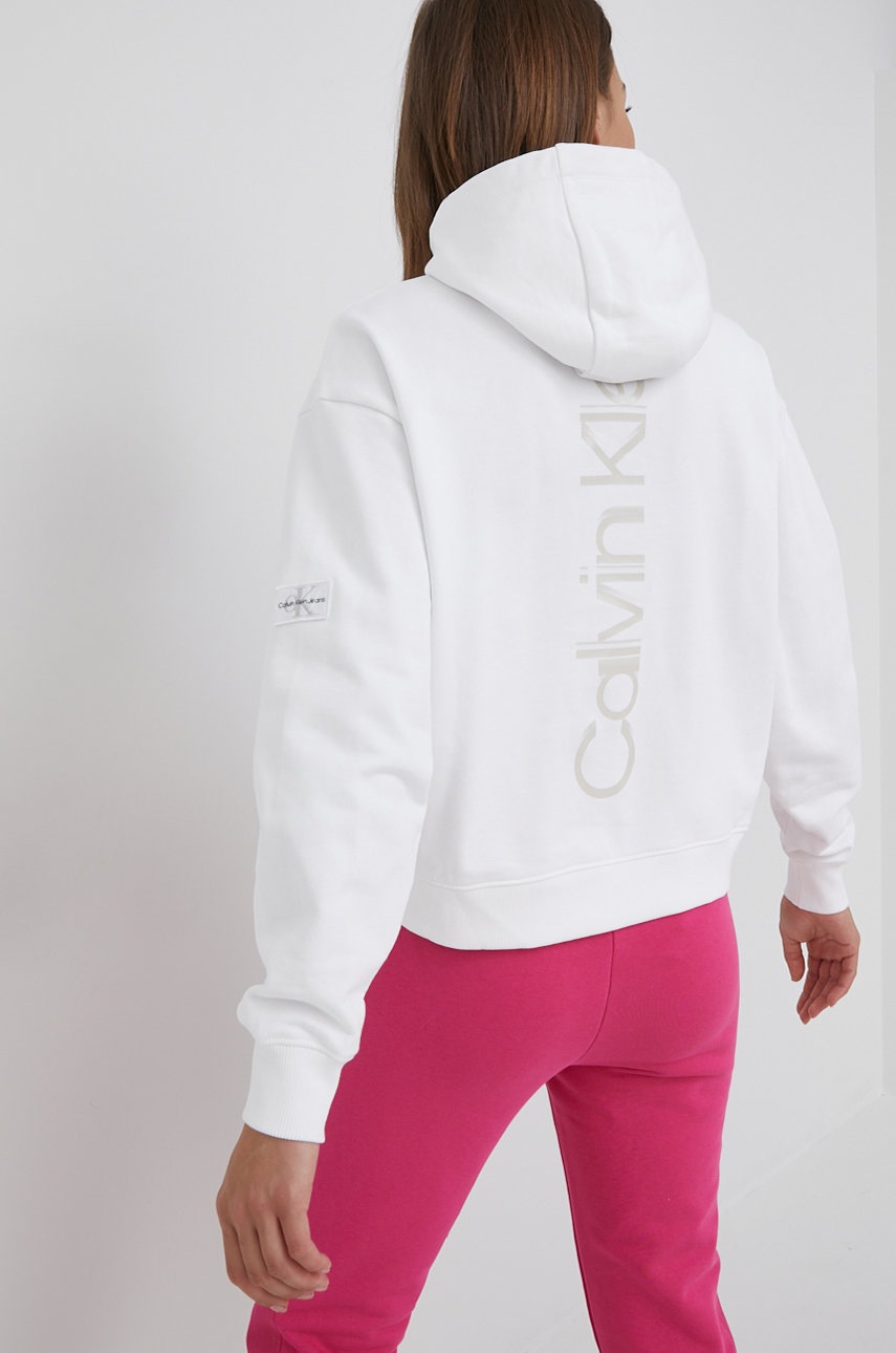 

Памучен суичър Calvin Klein Jeans дамска в бяло с принт, Бял