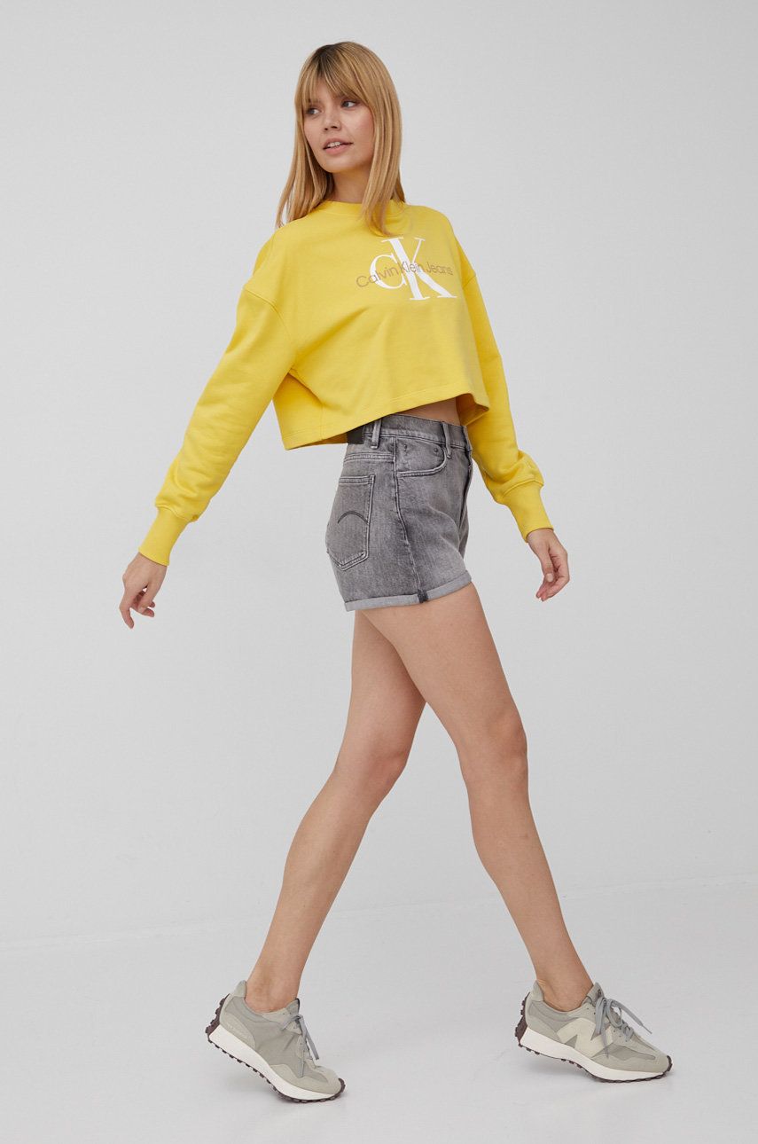 Calvin Klein Jeans bluza bawełniana damska kolor żółty z nadrukiem