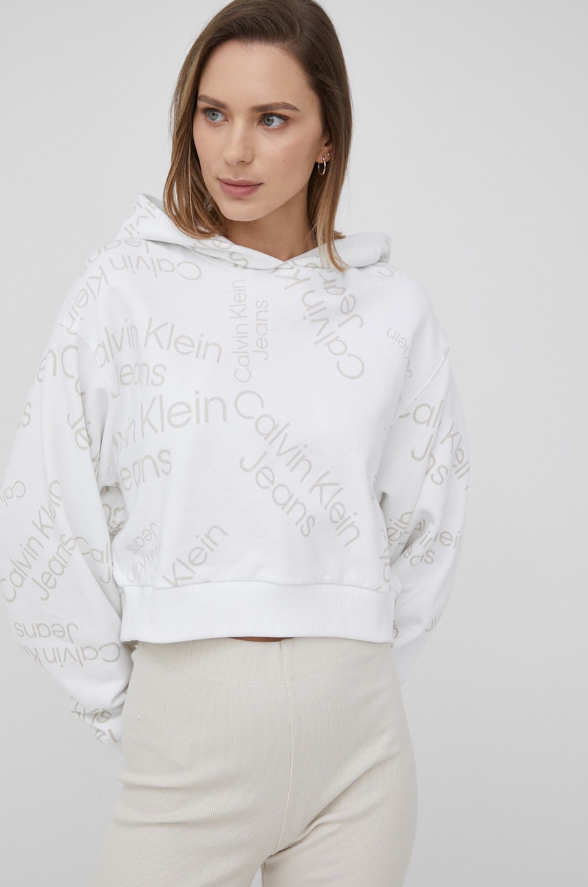 

Памучен суичър Calvin Klein Jeans дамска в бяло с десен, Бял