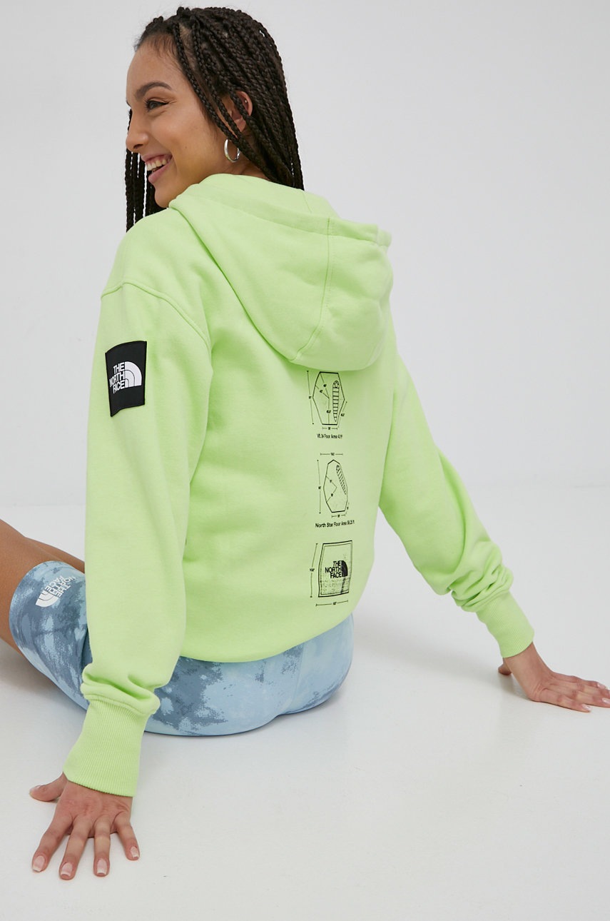 

Памучен суичър The North Face дамска в зелено с апликация, Зелен