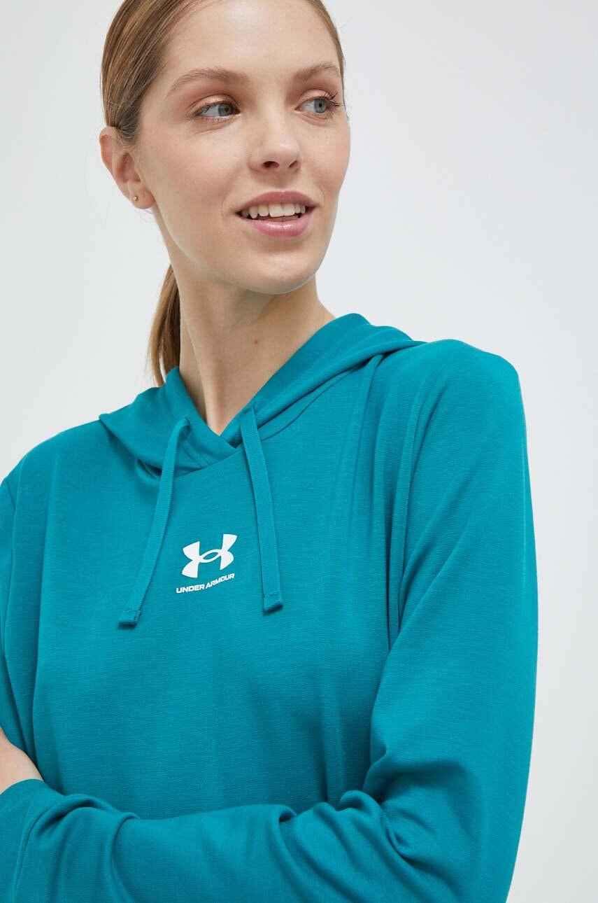 Levně Mikina Under Armour dámská, zelená barva, s kapucí, hladká