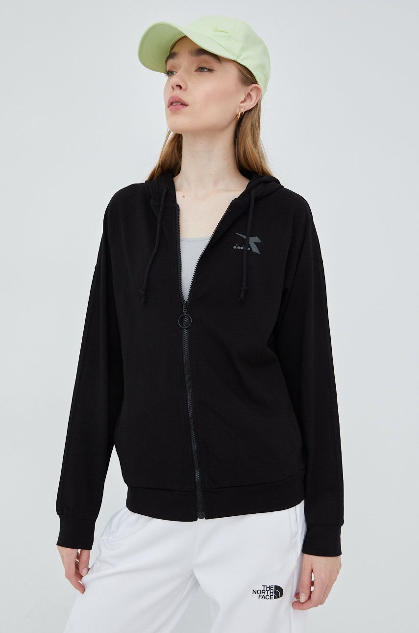 Diadora hanorac de bumbac femei, culoarea negru, cu imprimeu imagine reduceri black friday 2021 answear.ro