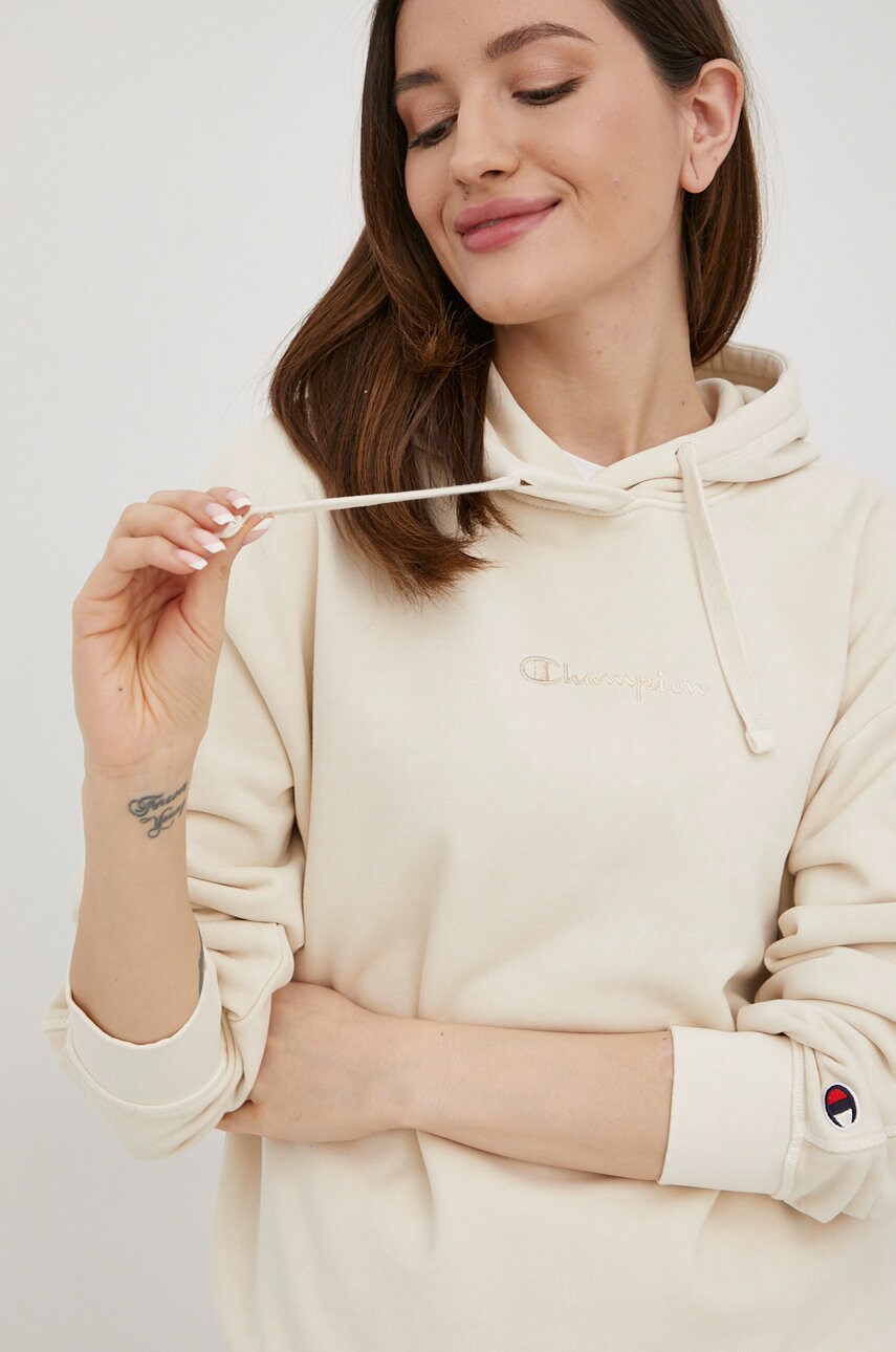 Champion bluza 114941 femei, culoarea bej, neted